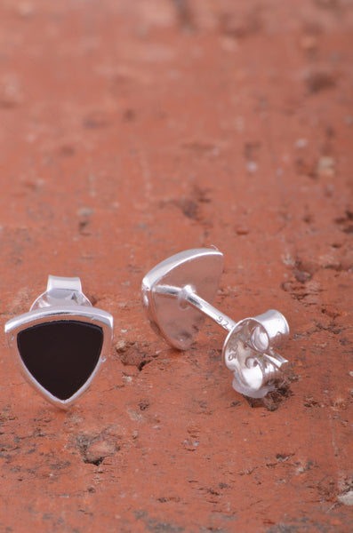Sterling Silver Black Enamel Womens Dainty Triangle Stud Earrings 8mm
