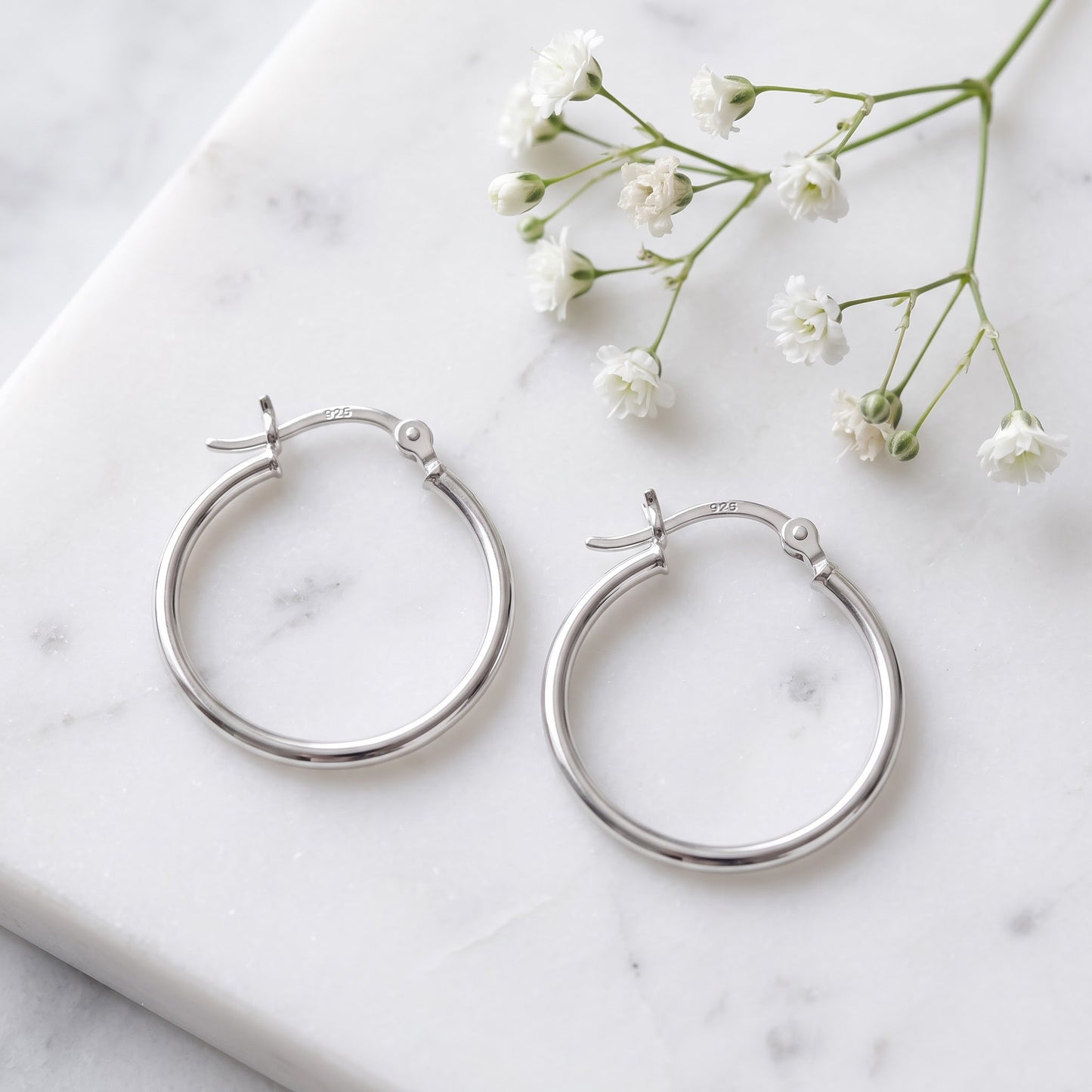 Sterling Silver 25mm Hoop Earrings for Women, 2mm Polished Endless Hoops, Everyday Jewelry Gift view 1