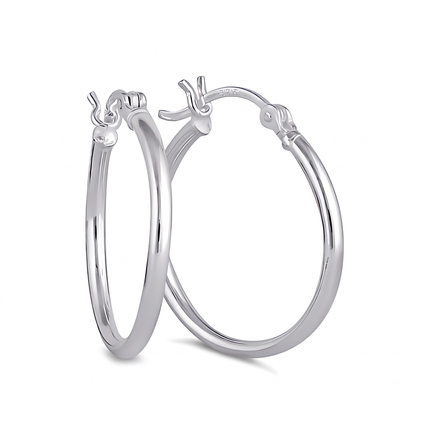 Sterling Silver 25mm Hoop Earrings for Women, 2mm Polished Endless Hoops, Everyday Jewelry Gift