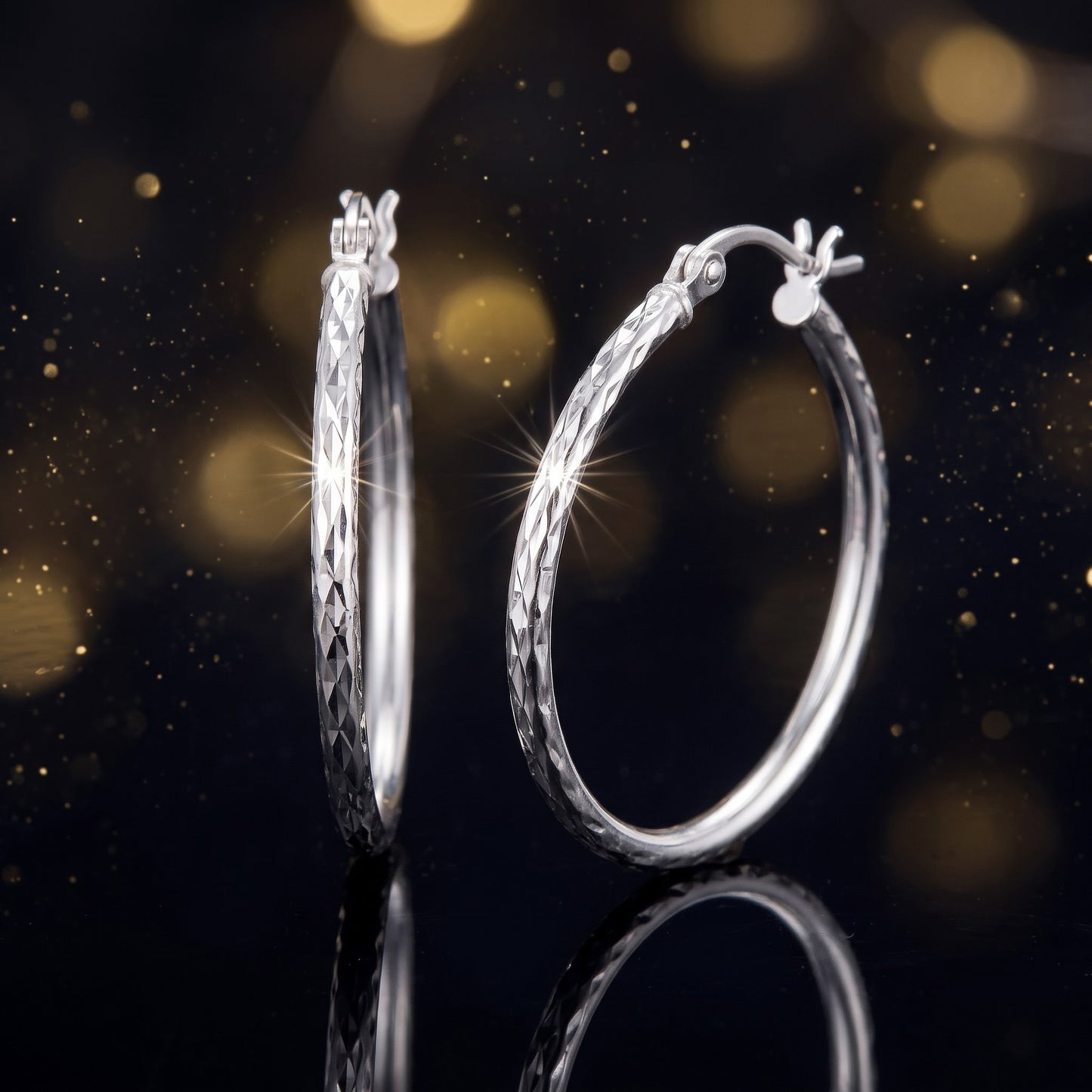 Sterling Silver 25mm Hoop Earrings for Women, 2mm Textured Endless Hoops, Everyday Jewelry Gift view 3