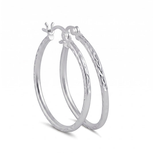 Sterling Silver 25mm Hoop Earrings for Women, 2mm Textured Endless Hoops, Everyday Jewelry Gift