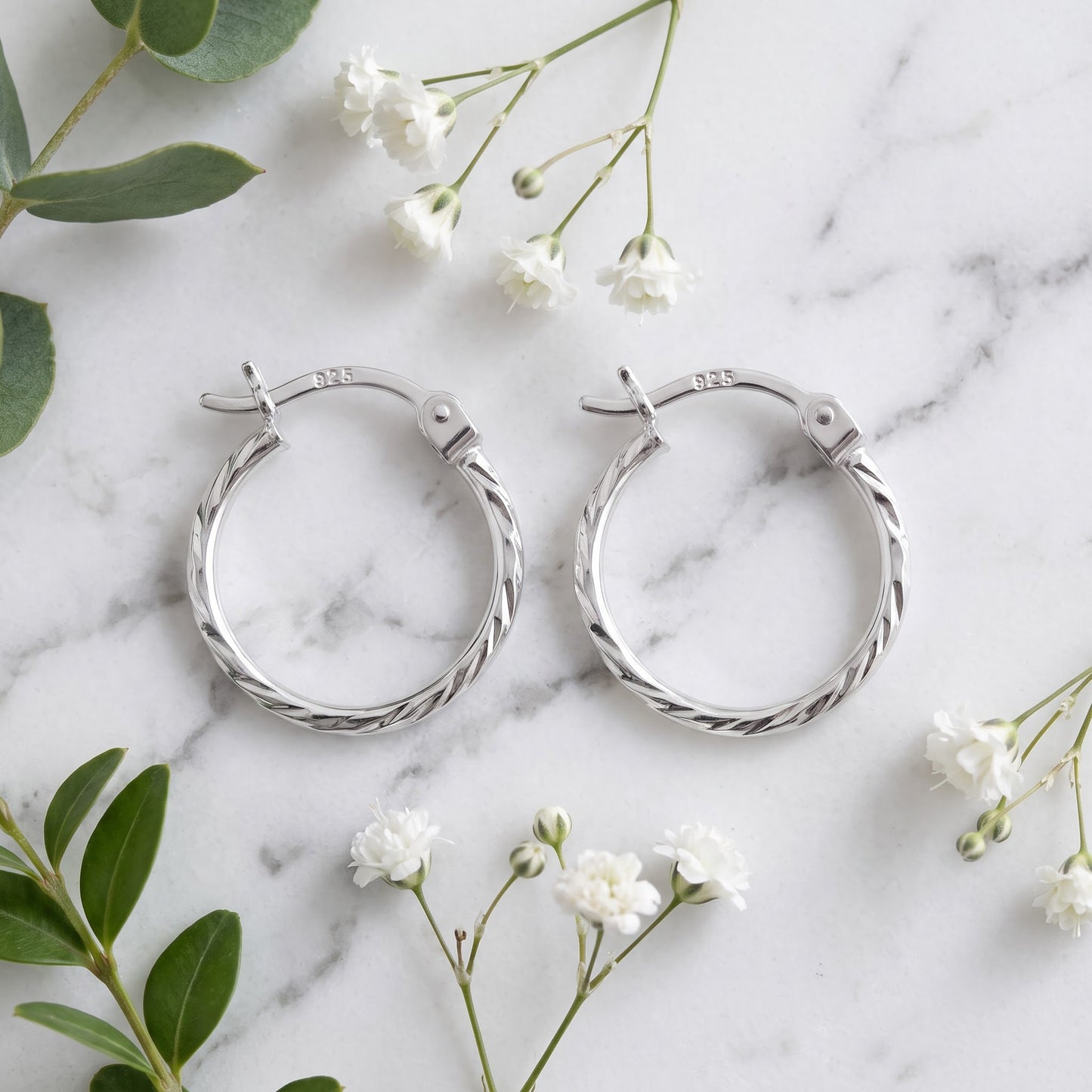 Sterling Silver 15mm Hoop Earrings for Women, 1.5mm Textured Endless Hoops, Everyday Jewelry Gift view 1