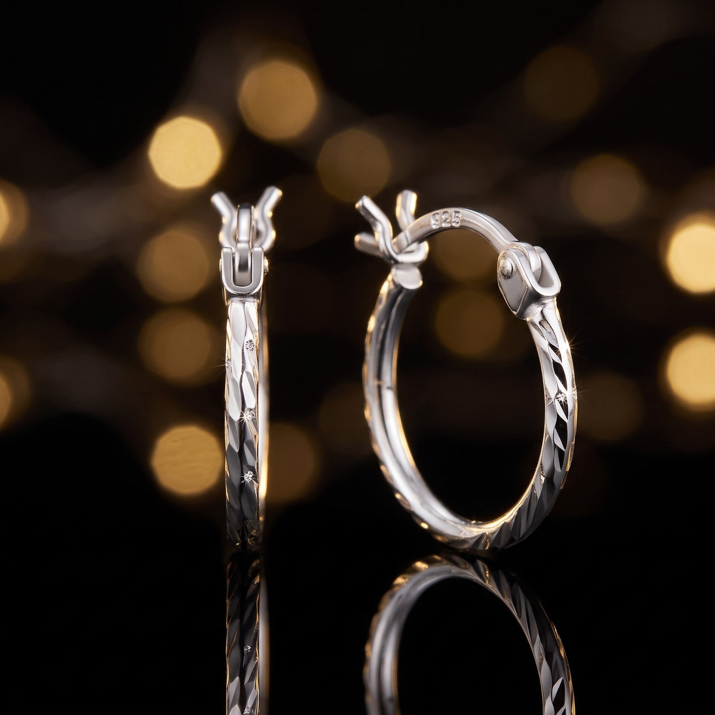 Sterling Silver 15mm Hoop Earrings for Women, 1.5mm Textured Endless Hoops, Everyday Jewelry Gift view 3
