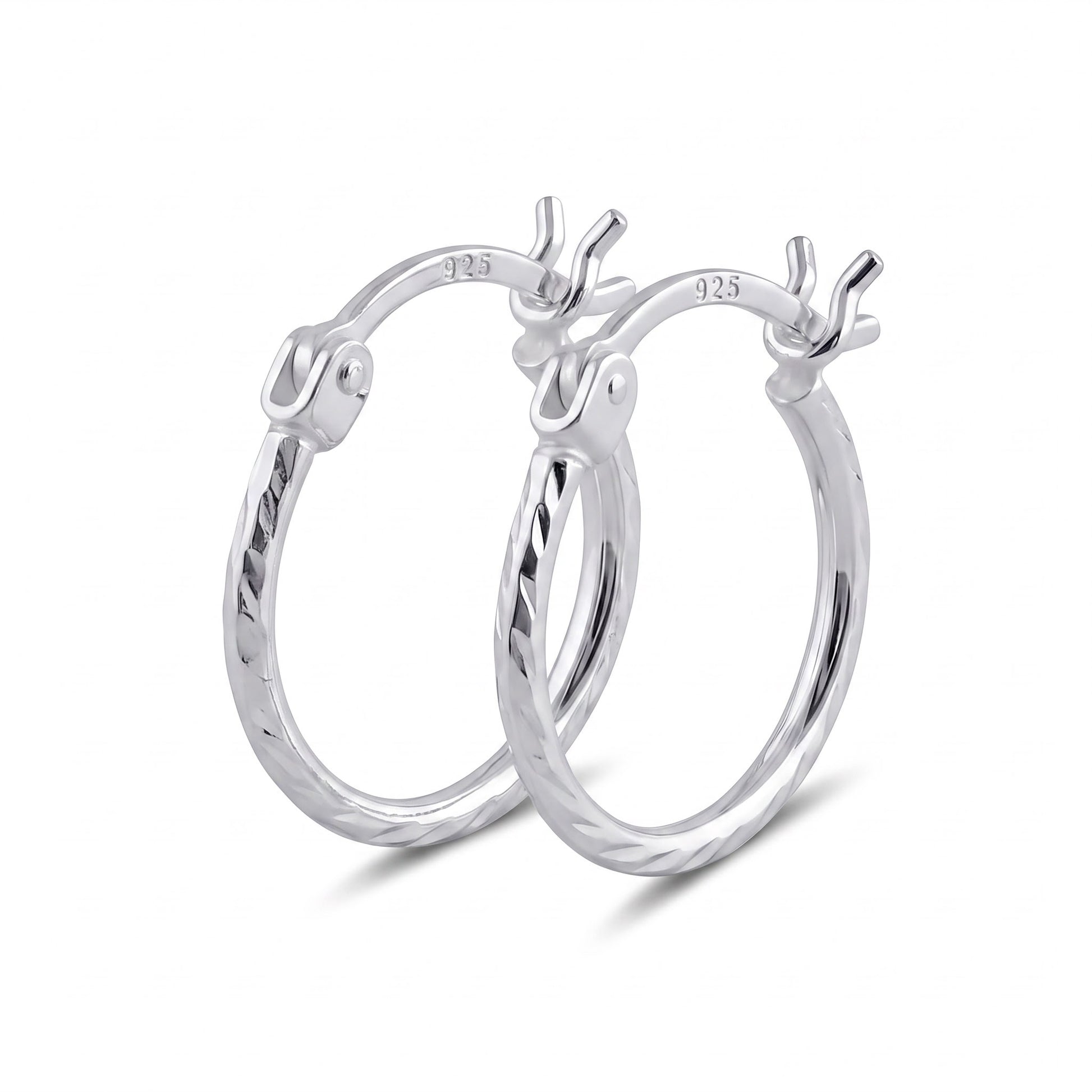Sterling Silver 15mm Hoop Earrings for Women, 1.5mm Textured Endless Hoops, Everyday Jewelry Gift