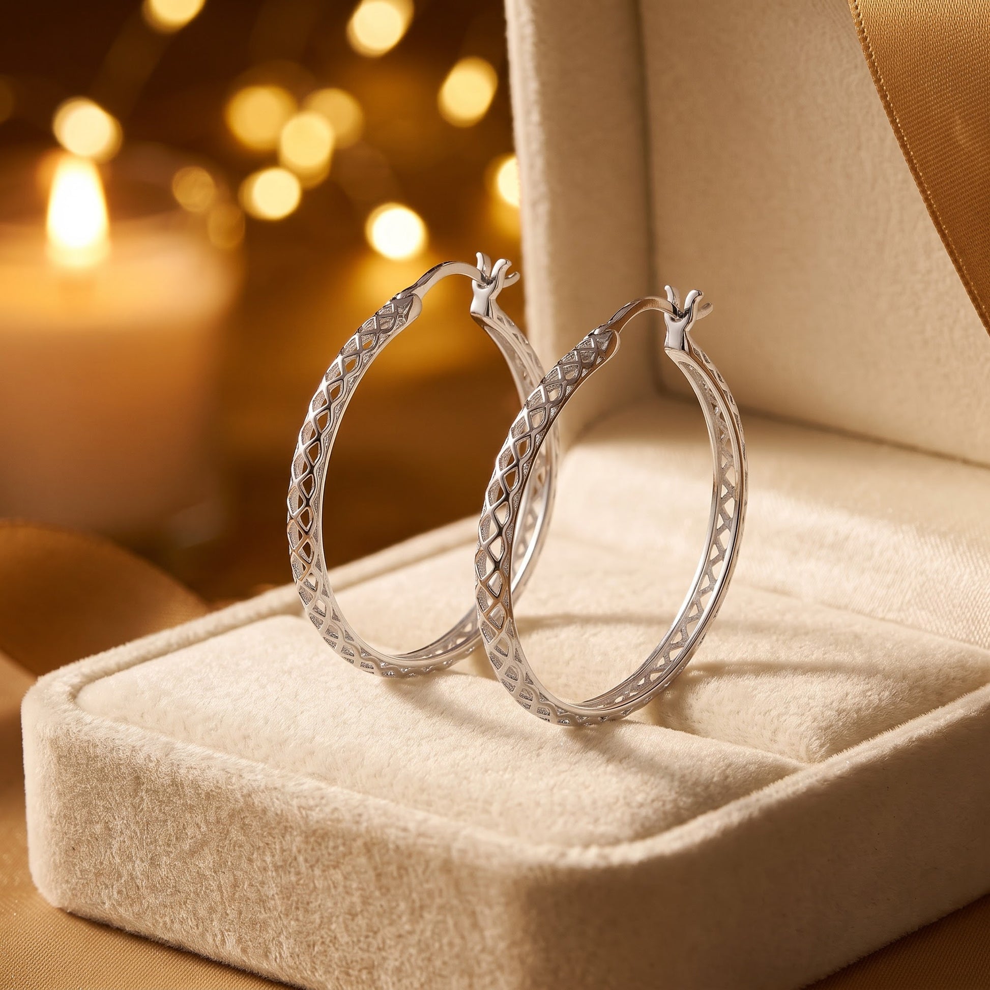 Sterling Silver 28mm Hoop Earrings for Women, 2.5mm Basket Endless Hoops, Everyday Jewelry Gift view 2