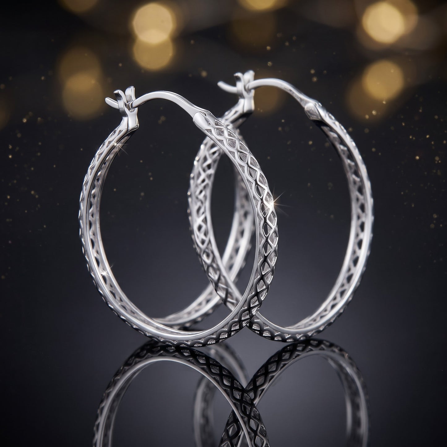 Sterling Silver 28mm Hoop Earrings for Women, 2.5mm Basket Endless Hoops, Everyday Jewelry Gift view 3