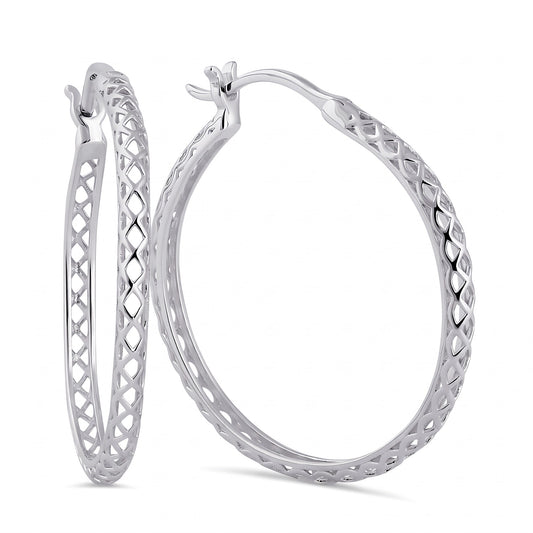 Sterling Silver 28mm Hoop Earrings for Women, 2.5mm Basket Endless Hoops, Everyday Jewelry Gift