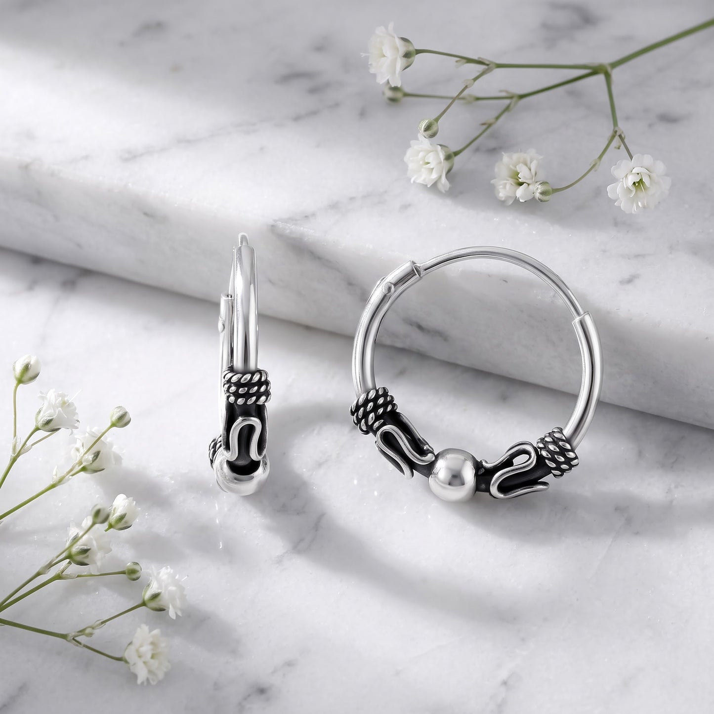 Sterling Silver 14mm Hoop Earrings for Women, 2.5mm Bali Bead Endless Hoops, Everyday Jewelry Gift view 1