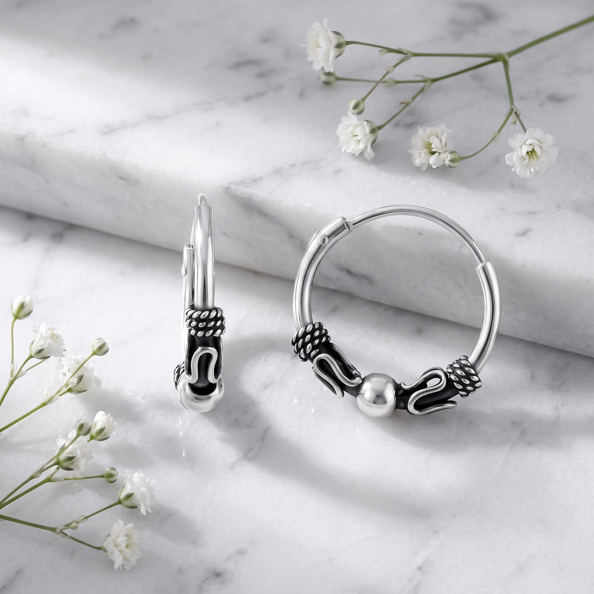 Sterling Silver 14mm Hoop Earrings for Women, 2.5mm Bali Bead Endless Hoops, Everyday Jewelry Gift view 1