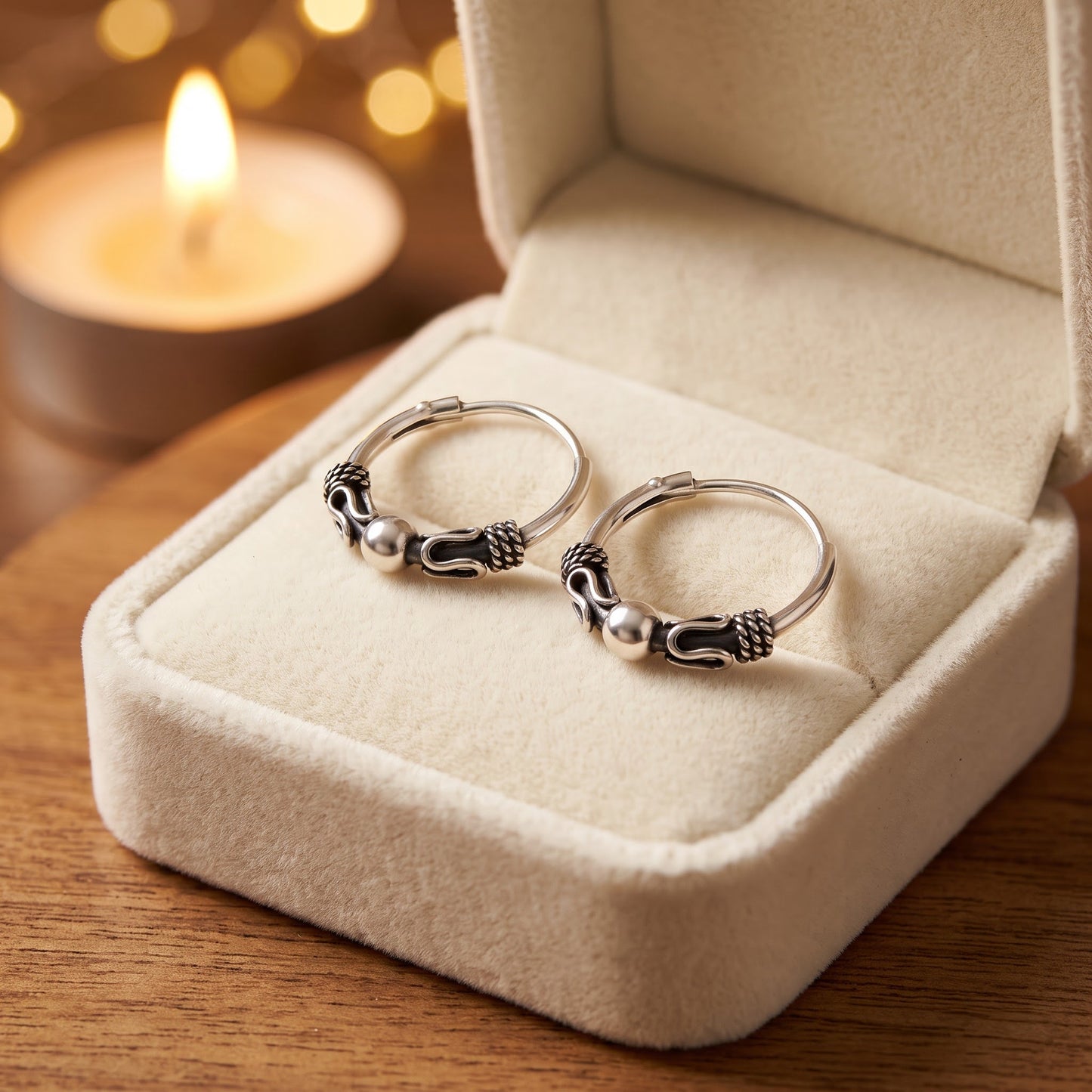 Sterling Silver 14mm Hoop Earrings for Women, 2.5mm Bali Bead Endless Hoops, Everyday Jewelry Gift view 2