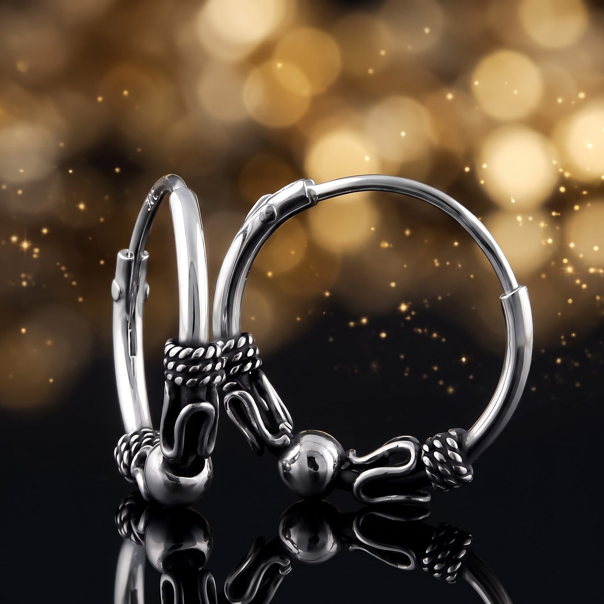 Sterling Silver 14mm Hoop Earrings for Women, 2.5mm Bali Bead Endless Hoops, Everyday Jewelry Gift view 3