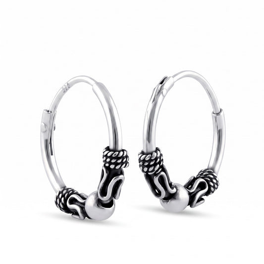 Sterling Silver 14mm Hoop Earrings for Women, 2.5mm Bali Bead Endless Hoops, Everyday Jewelry Gift
