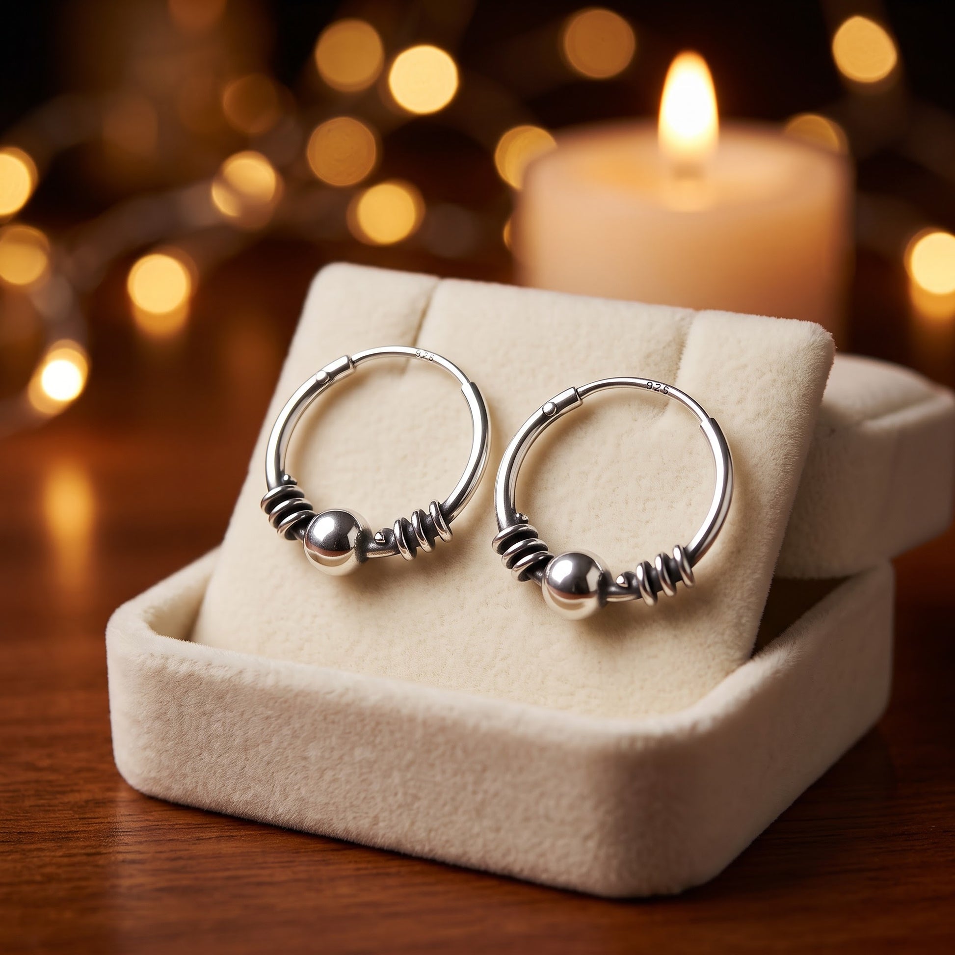 Sterling Silver 14mm Hoop Earrings for Women, 3.5mm Bali Bead Endless Hoops, Everyday Jewelry Gift view 2