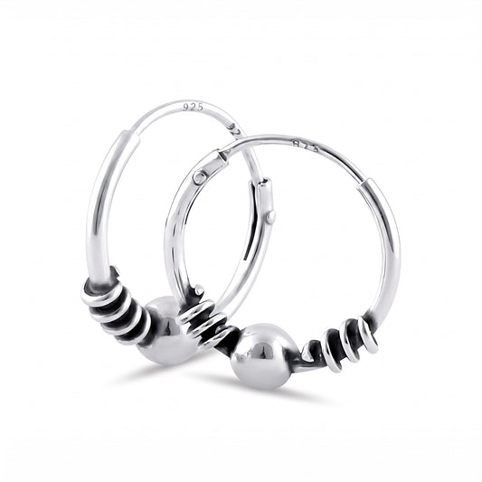 Sterling Silver 14mm Hoop Earrings for Women, 3.5mm Bali Bead Endless Hoops, Everyday Jewelry Gift