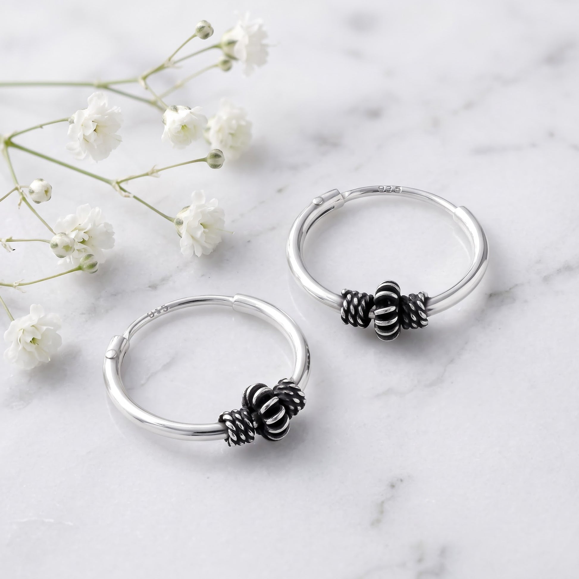 Sterling Silver 14mm Hoop Earrings for Women, 4.5mm Corrugated Bali Bead Endless Hoops, Everyday Jewelry Gift view 1