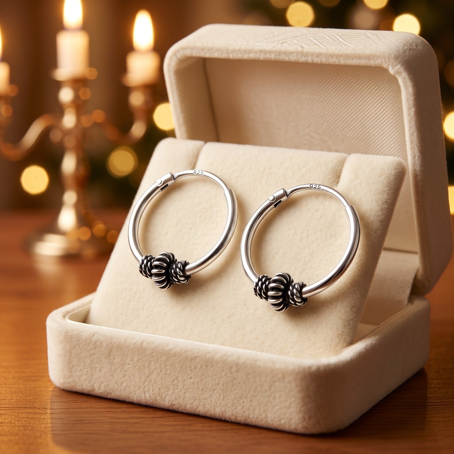 Sterling Silver 14mm Hoop Earrings for Women, 4.5mm Corrugated Bali Bead Endless Hoops, Everyday Jewelry Gift view 2