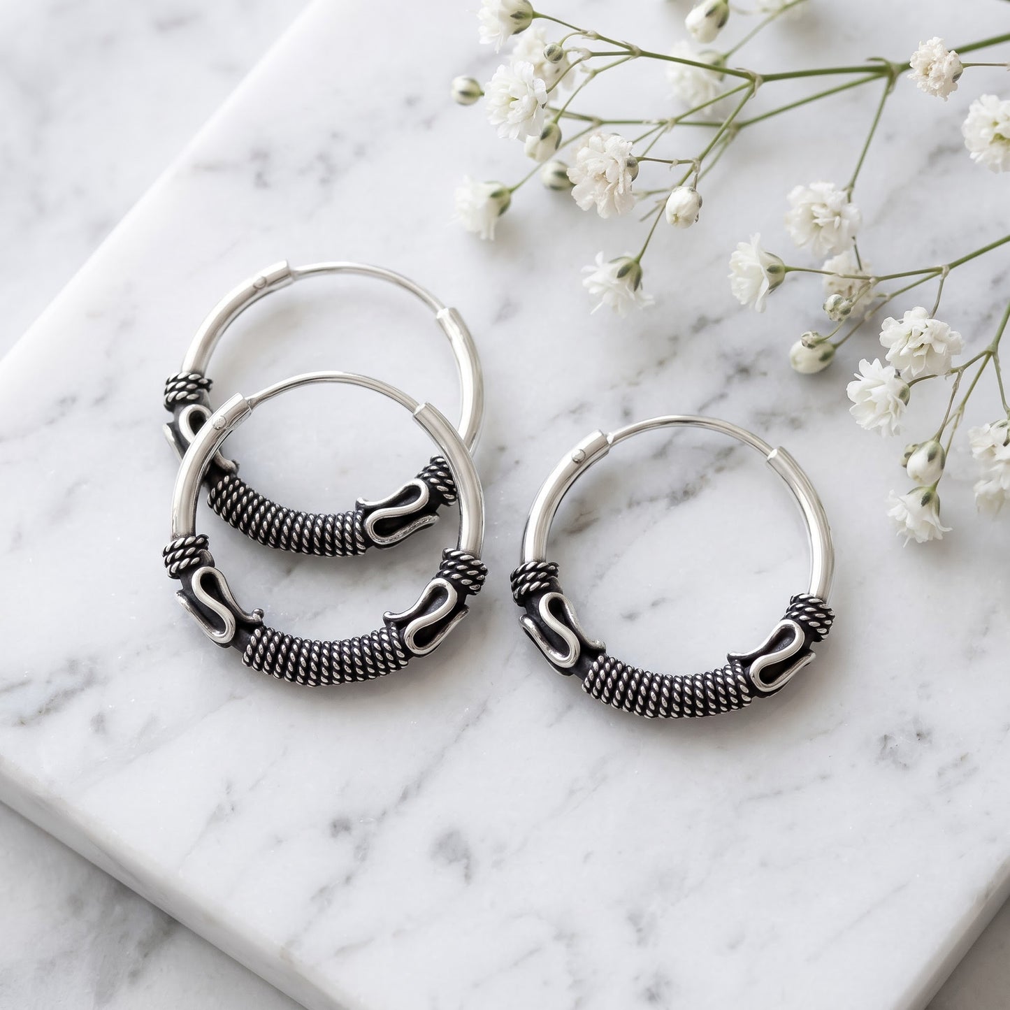 Sterling Silver 18mm Hoop Earrings for Women, 3mm Bali Rope Endless Hoops, Everyday Jewelry Gift view 1