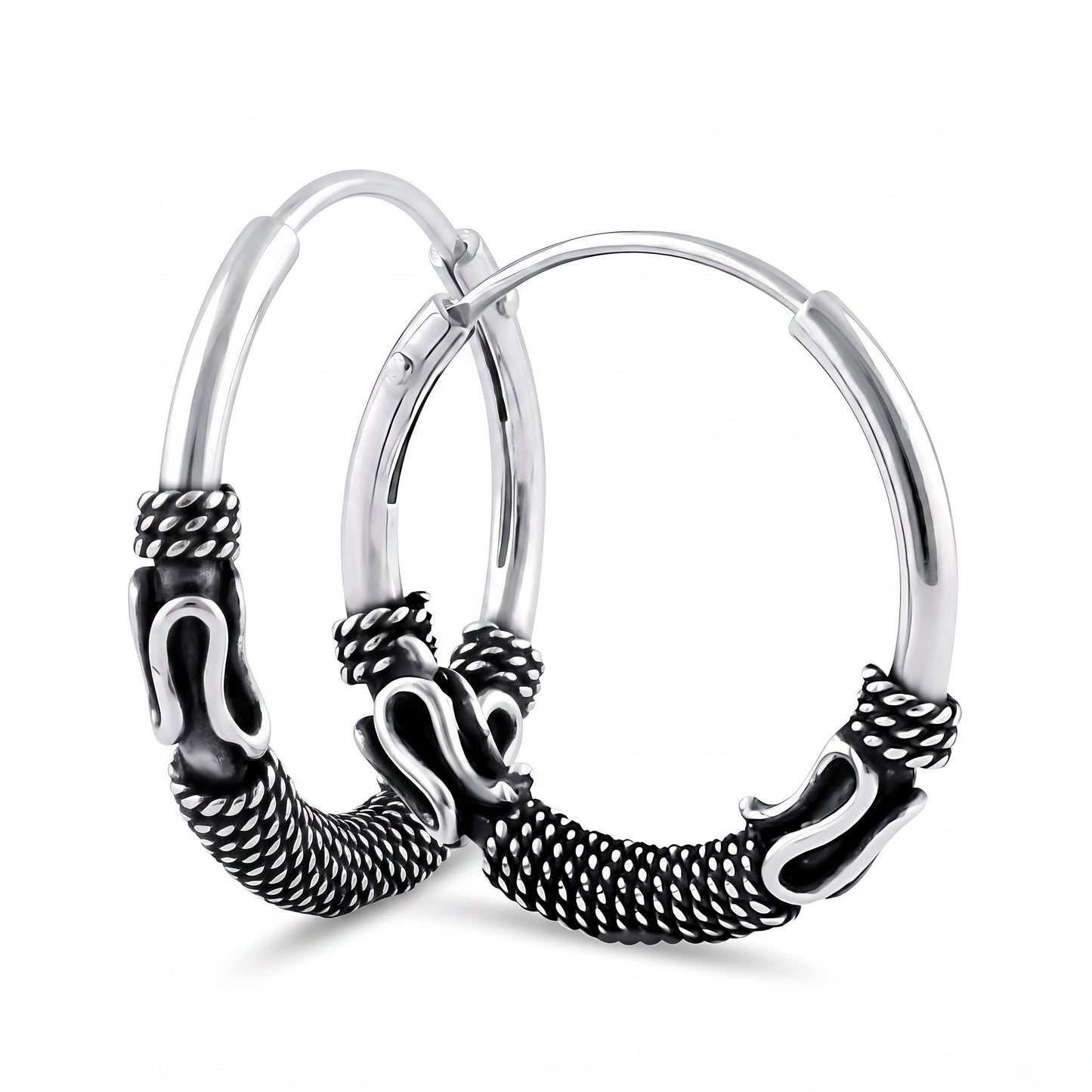 Sterling Silver 18mm Hoop Earrings for Women, 3mm Bali Rope Endless Hoops, Everyday Jewelry Gift
