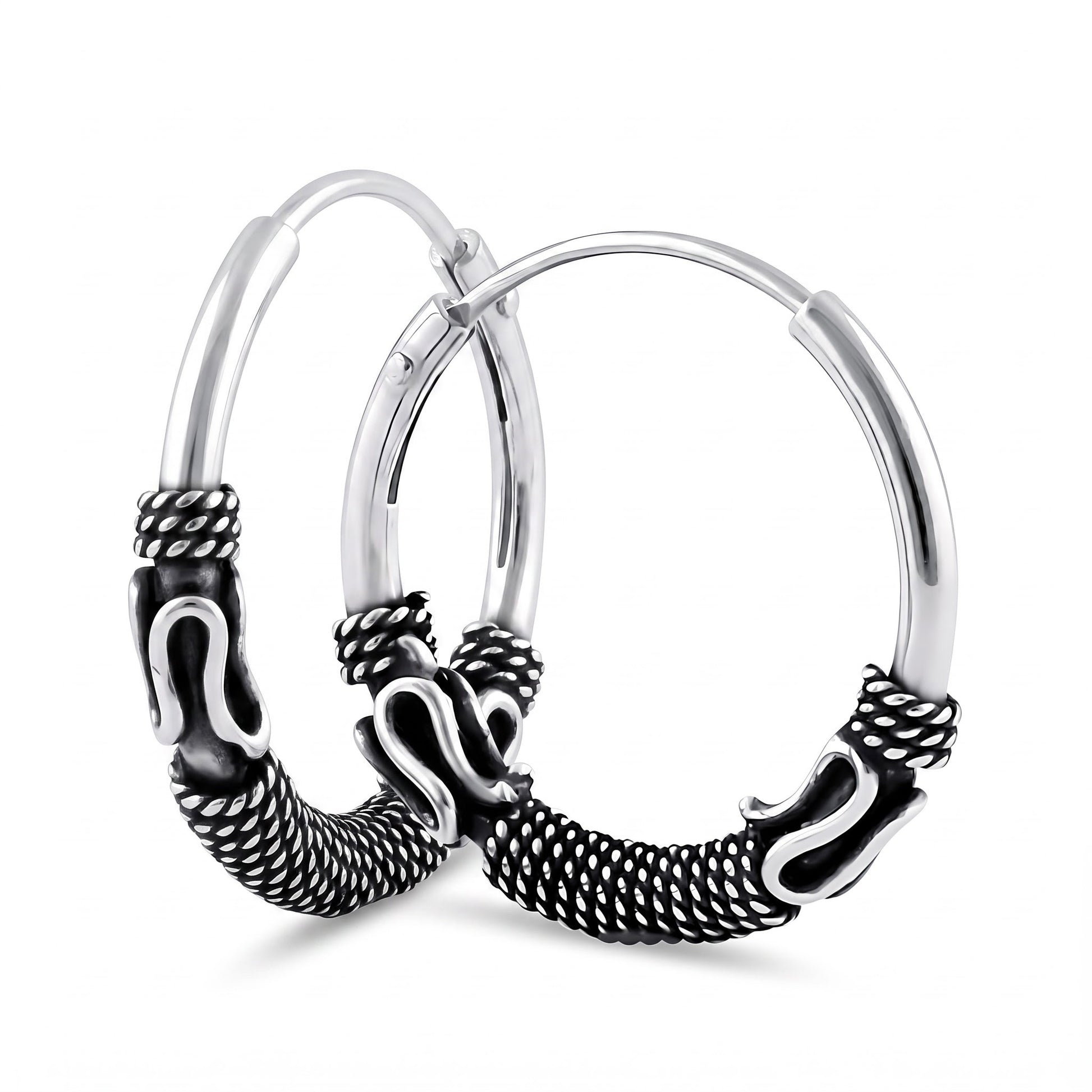 Sterling Silver 18mm Hoop Earrings for Women, 3mm Bali Rope Endless Hoops, Everyday Jewelry Gift