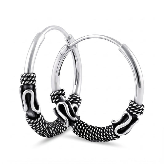 Sterling Silver 18mm Hoop Earrings for Women, 3mm Bali Rope Endless Hoops, Everyday Jewelry Gift