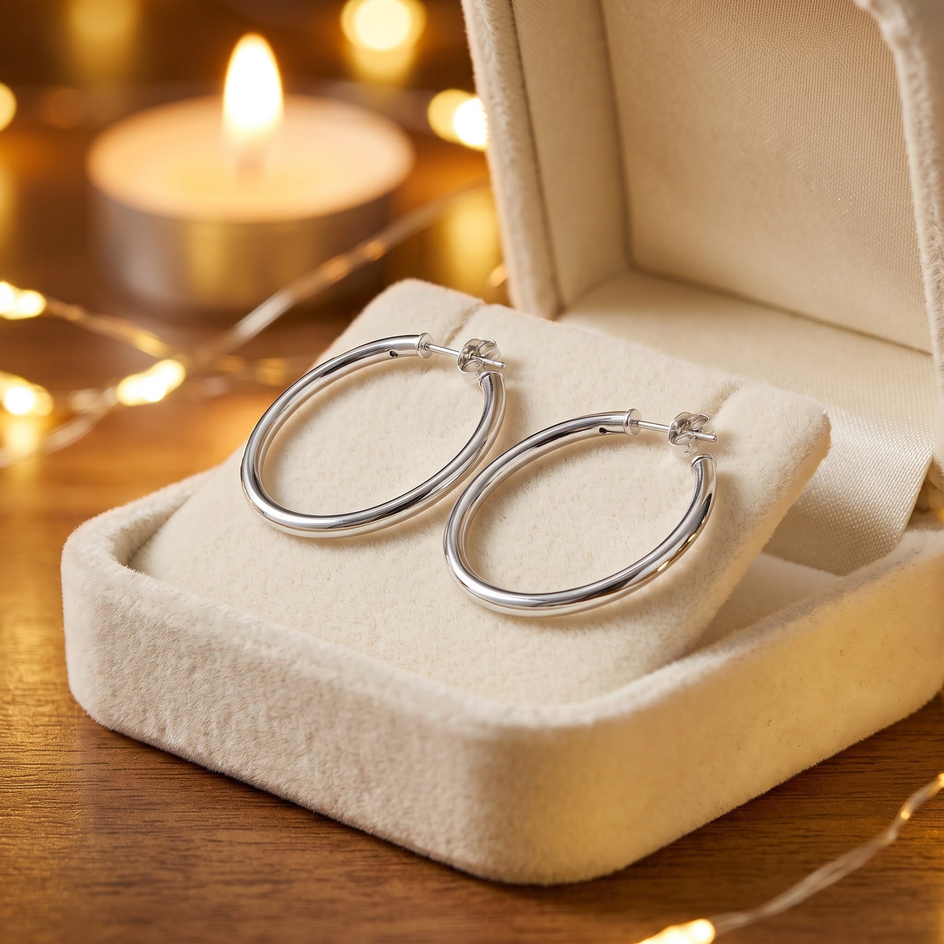 Sterling Silver 30mm Hoop Earrings for Women, 2.5mm Polished Endless Hoops, Everyday Jewelry Gift view 2