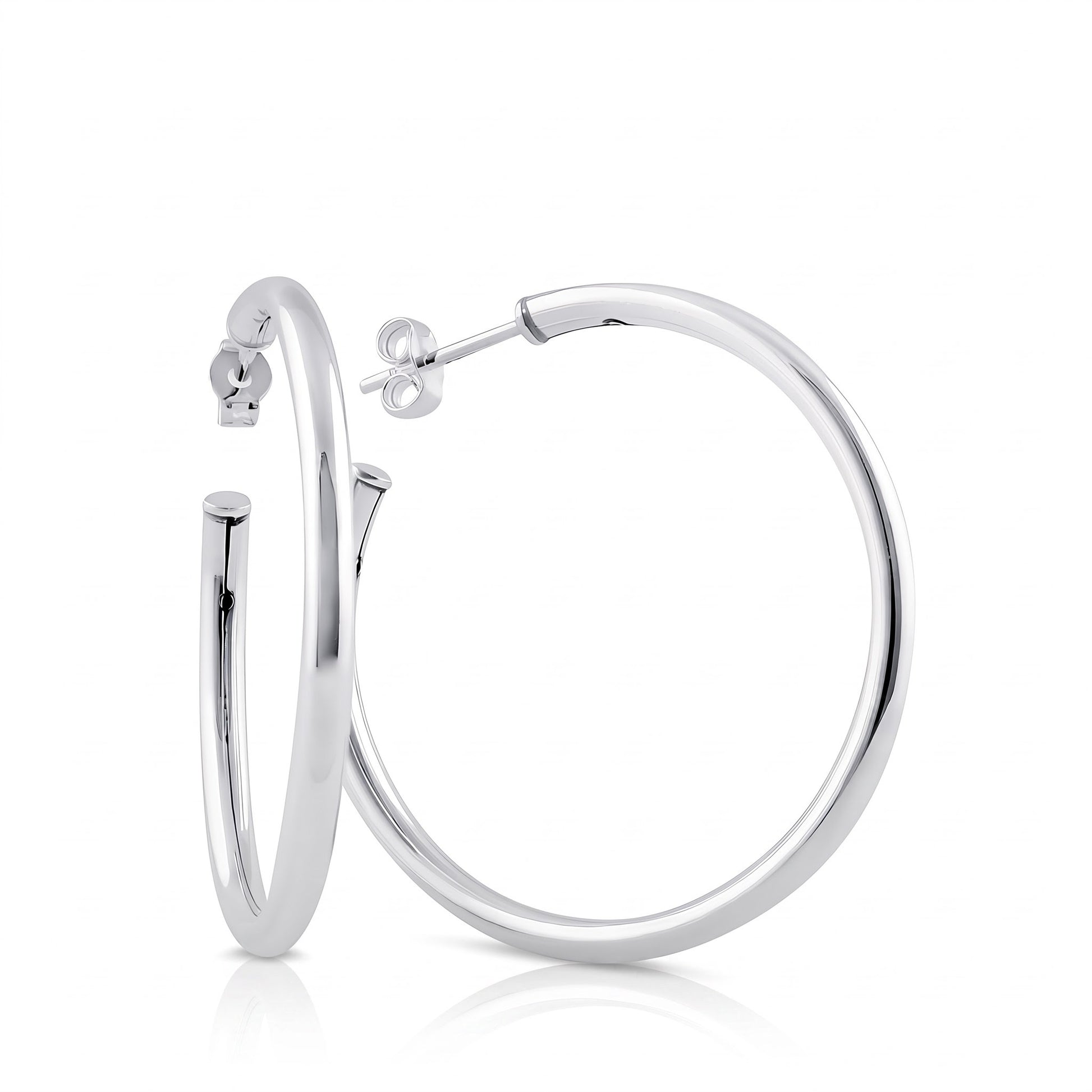 Sterling Silver 30mm Hoop Earrings for Women, 2.5mm Polished Endless Hoops, Everyday Jewelry Gift