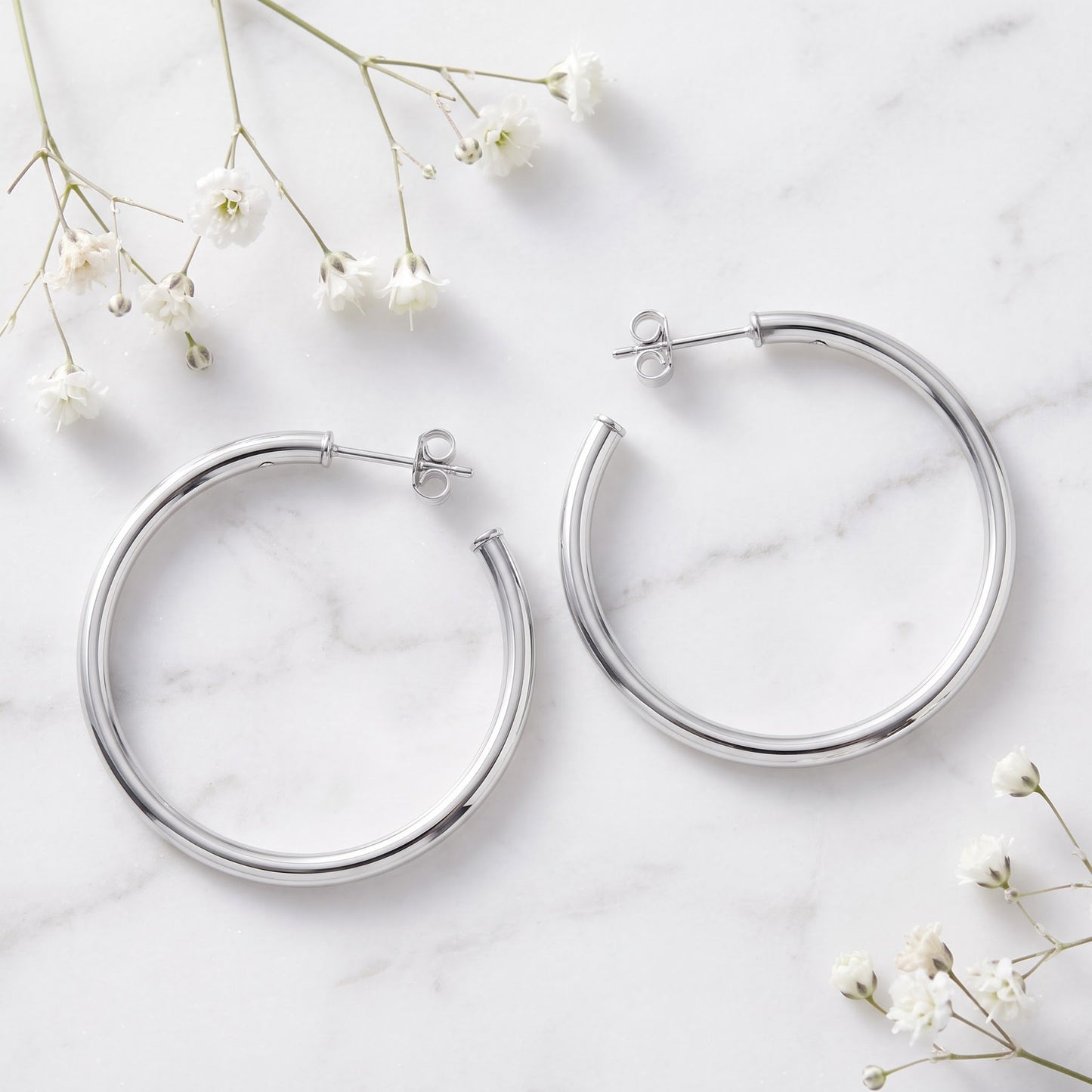 Sterling Silver 35mm Hoop Earrings for Women, 2.5mm Polished Endless Hoops, Everyday Jewelry Gift view 1