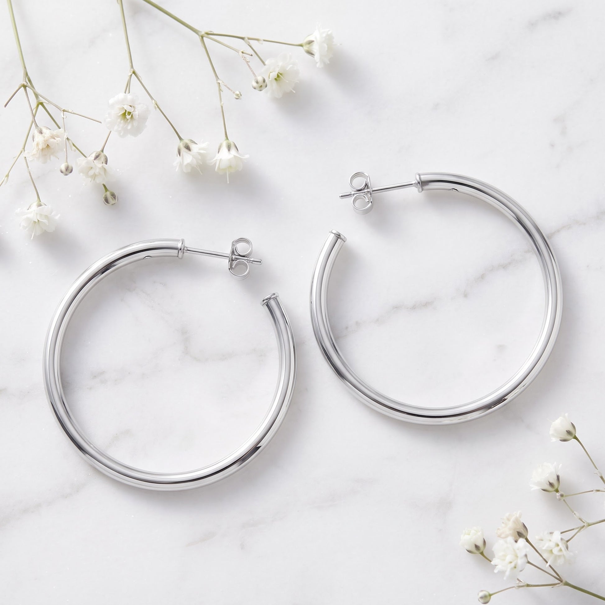 Sterling Silver 35mm Hoop Earrings for Women, 2.5mm Polished Endless Hoops, Everyday Jewelry Gift view 1