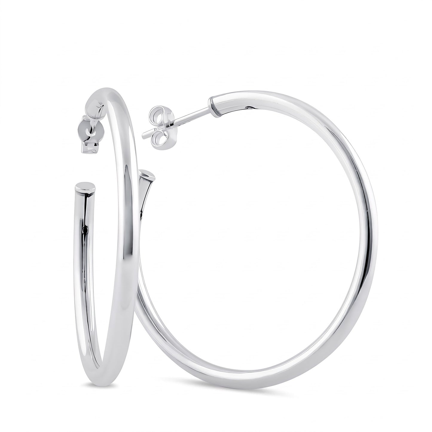 Sterling Silver 35mm Hoop Earrings for Women, 2.5mm Polished Endless Hoops, Everyday Jewelry Gift