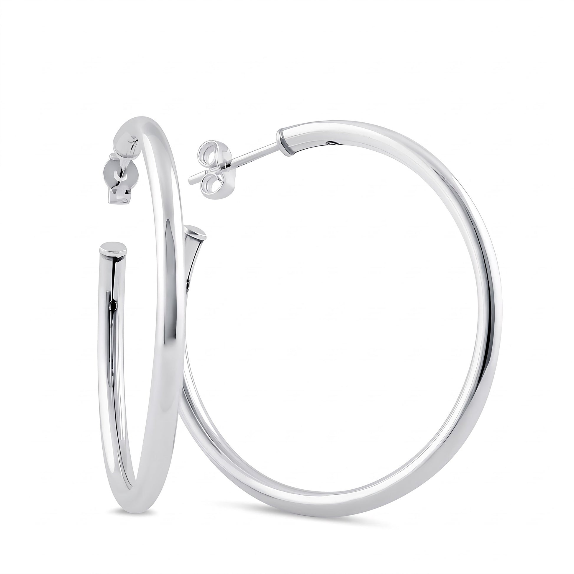 Sterling Silver 35mm Hoop Earrings for Women, 2.5mm Polished Endless Hoops, Everyday Jewelry Gift