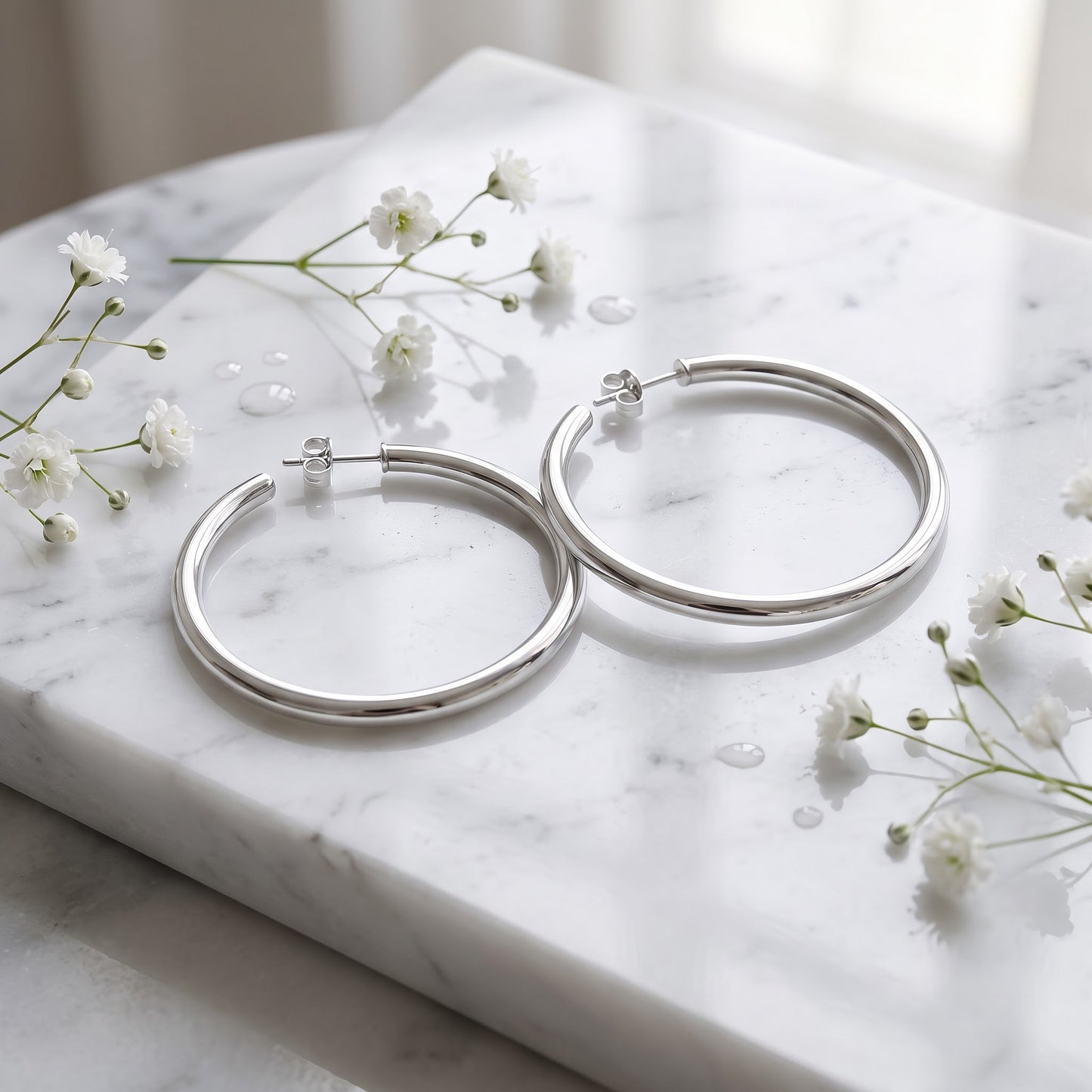 Sterling Silver 40mm Hoop Earrings for Women, 2.5mm Polished Endless Hoops, Everyday Jewelry Gift view 1
