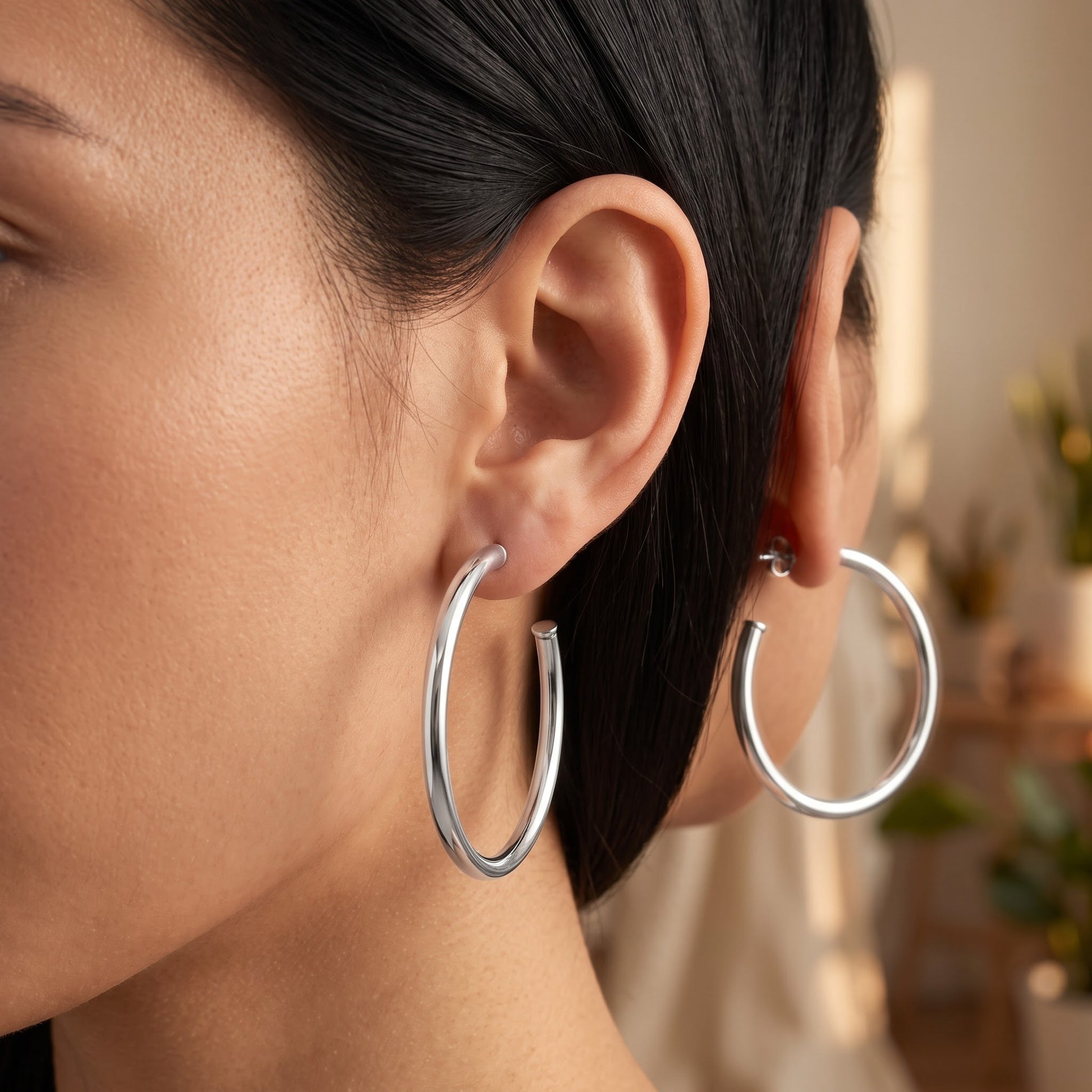 Sterling Silver 40mm Hoop Earrings for Women, 2.5mm Polished Endless Hoops, Everyday Jewelry Gift view 4