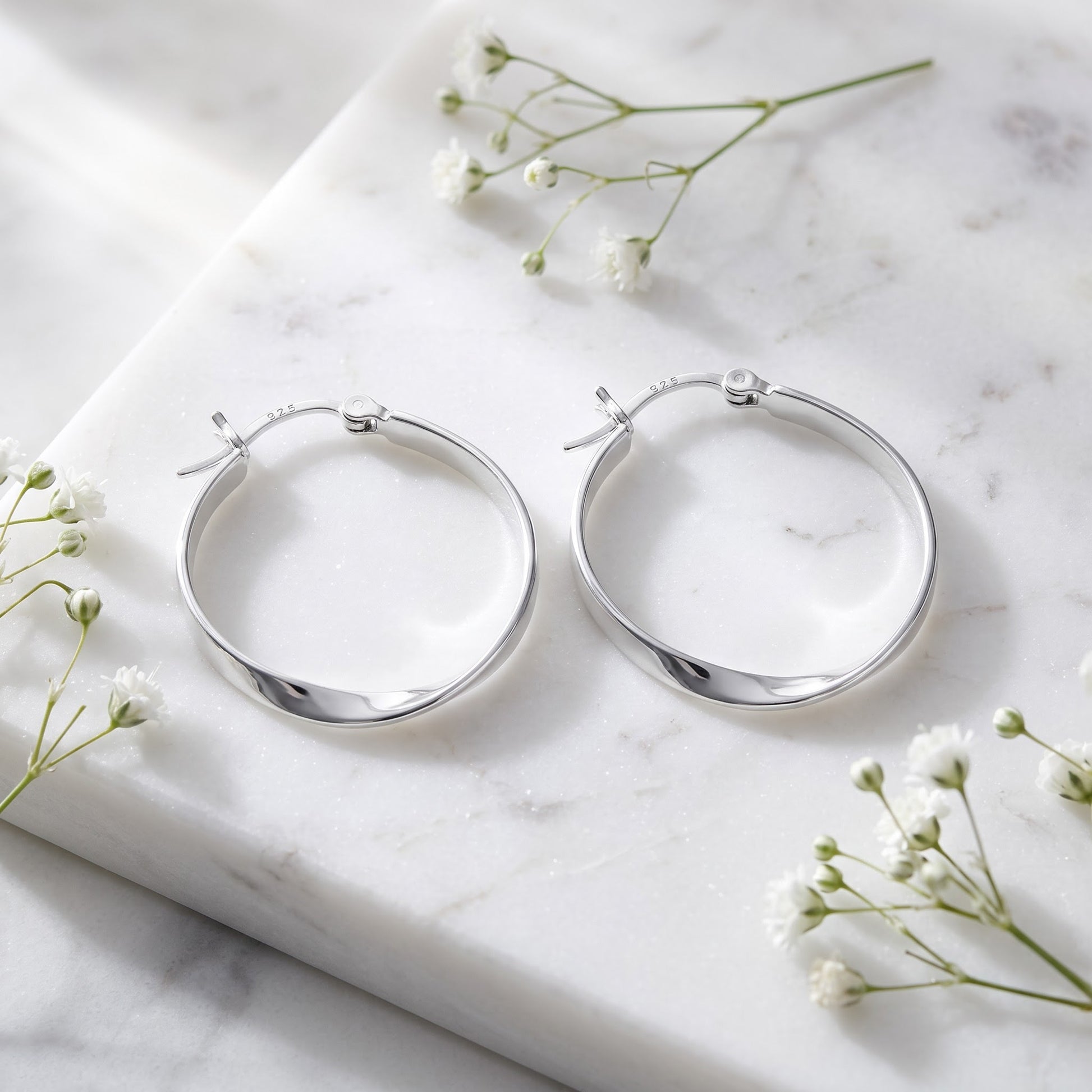 Sterling Silver 27mm Hoop Earrings for Women, 1mm Twist Endless Hoops, Everyday Jewelry Gift view 1