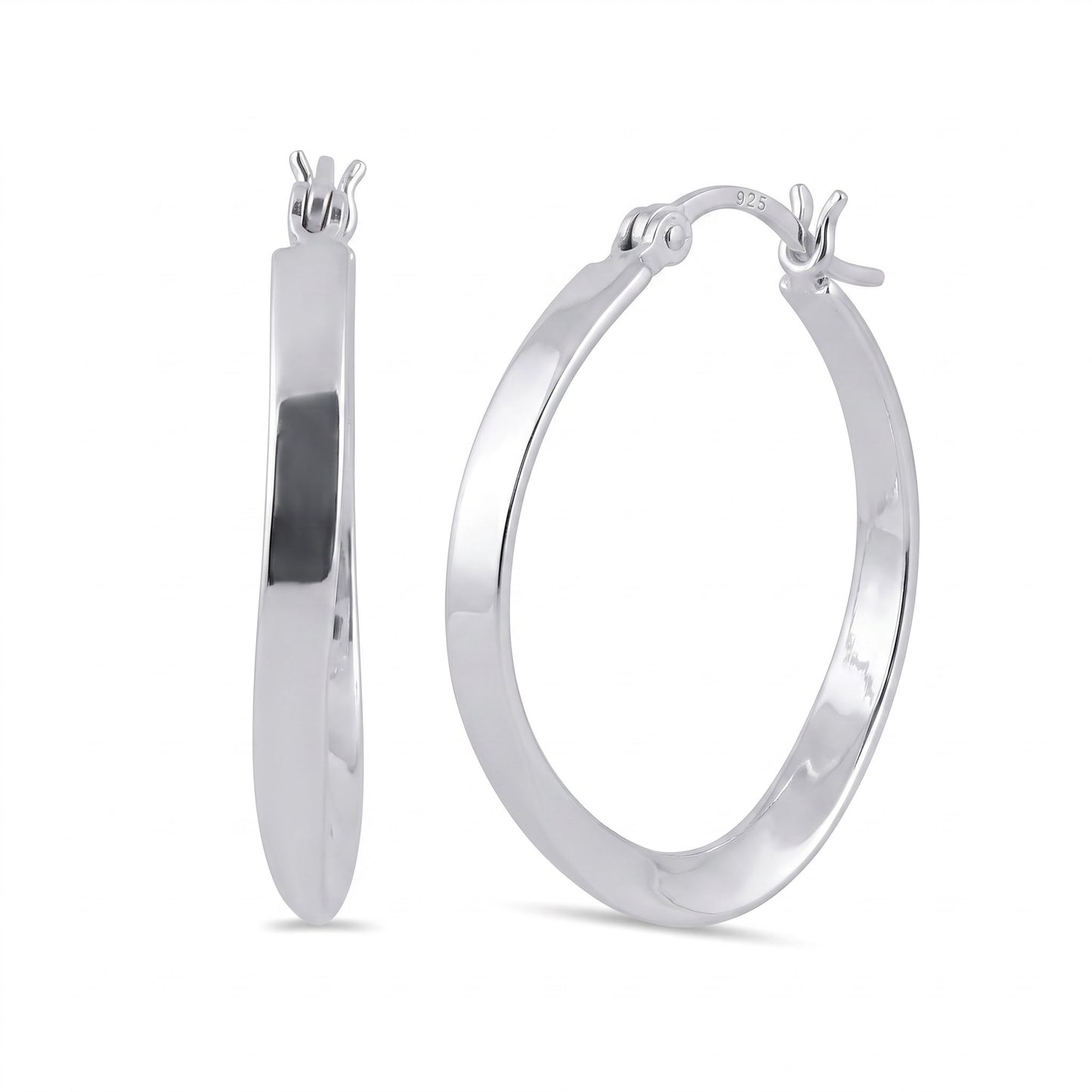 Sterling Silver 27mm Hoop Earrings for Women, 1mm Twist Endless Hoops, Everyday Jewelry Gift