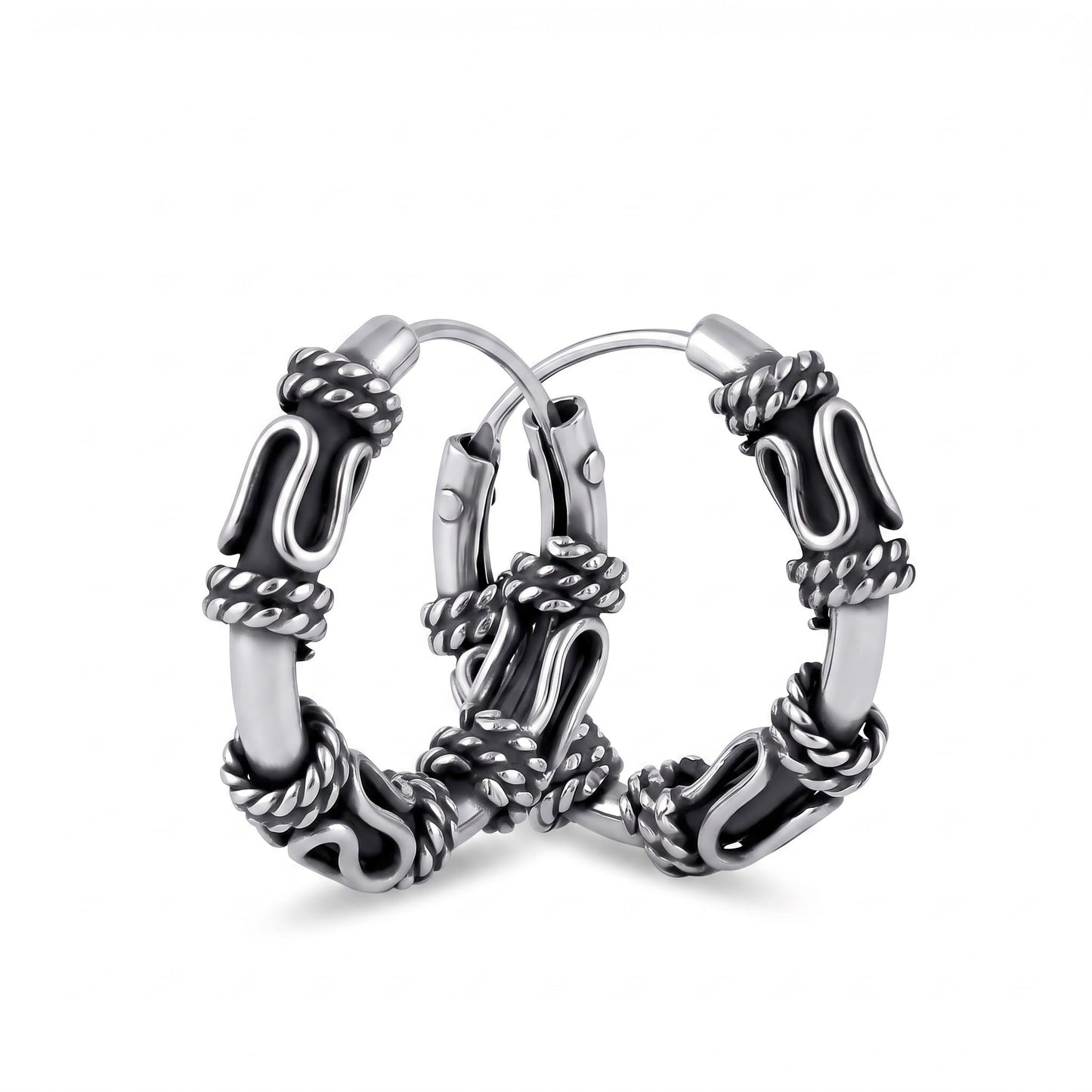 Sterling Silver Bali Rope and Swirl Hoop Earrings for Women, Sterling Hoops, Dainty Everyday Jewelry Gift