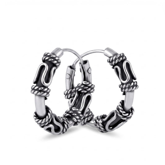 Sterling Silver Bali Rope and Swirl Hoop Earrings for Women, Sterling Hoops, Dainty Everyday Jewelry Gift