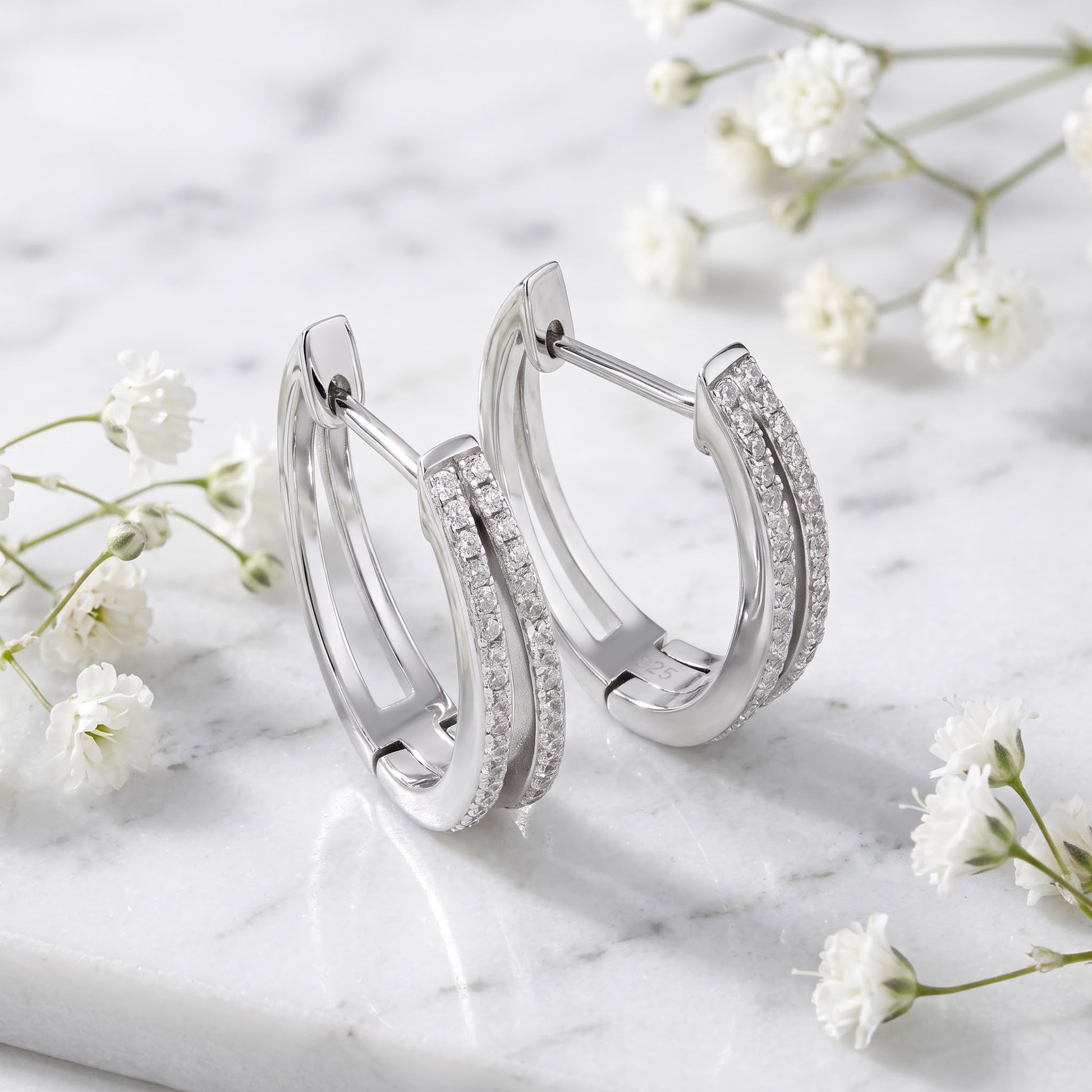 Sterling Silver Hoops CZ Earrings Hoop Earrings for Women with CZ, Sterling Hoops, Dainty Everyday Jewelry Gift view 1