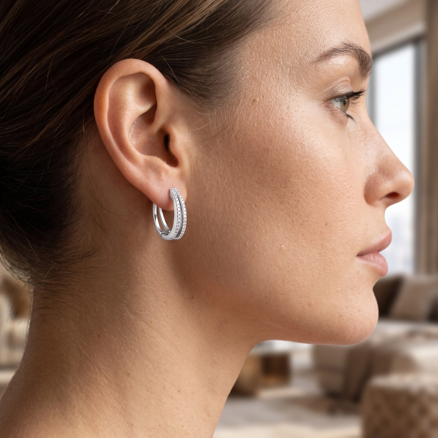 Sterling Silver Hoops CZ Earrings Hoop Earrings for Women with CZ, Sterling Hoops, Dainty Everyday Jewelry Gift view 4