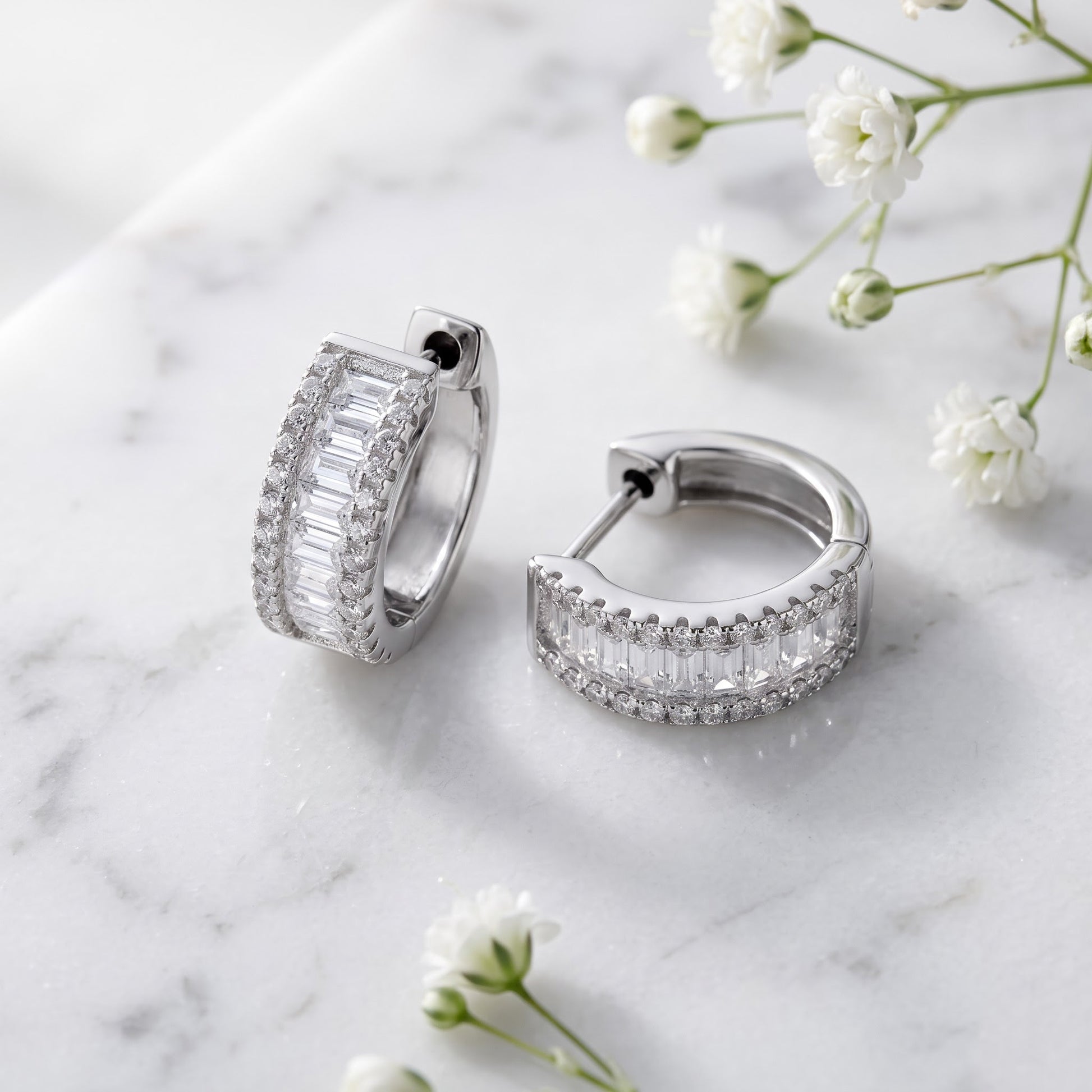 Sterling Silver Clear CZ Earrings Hoop Earrings for Women with CZ, Sterling Hoops, Dainty Everyday Jewelry Gift view 1