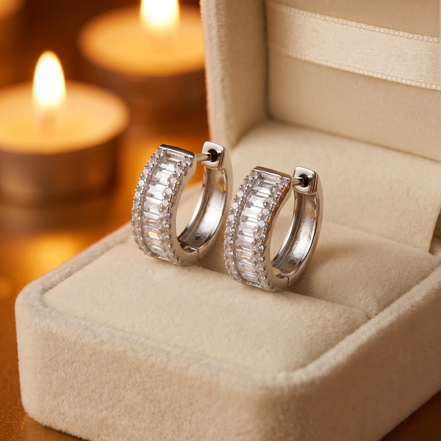 Sterling Silver Clear CZ Earrings Hoop Earrings for Women with CZ, Sterling Hoops, Dainty Everyday Jewelry Gift view 2