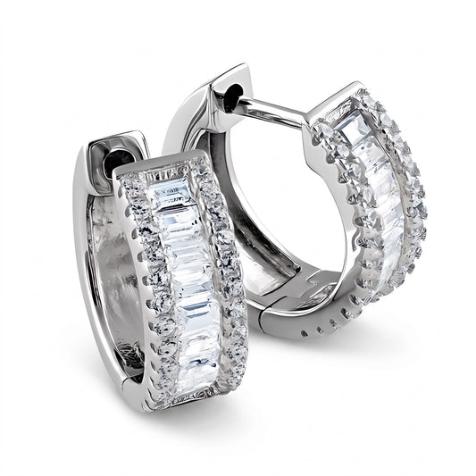 Sterling Silver Clear CZ Earrings Hoop Earrings for Women with CZ, Sterling Hoops, Dainty Everyday Jewelry Gift