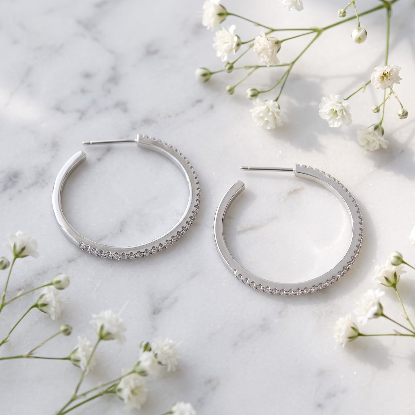 Sterling Silver Thin Elegant Clear CZ Earrings Hoop Earrings for Women with CZ, Sterling Hoops, Dainty Everyday Jewelry Gift view 1