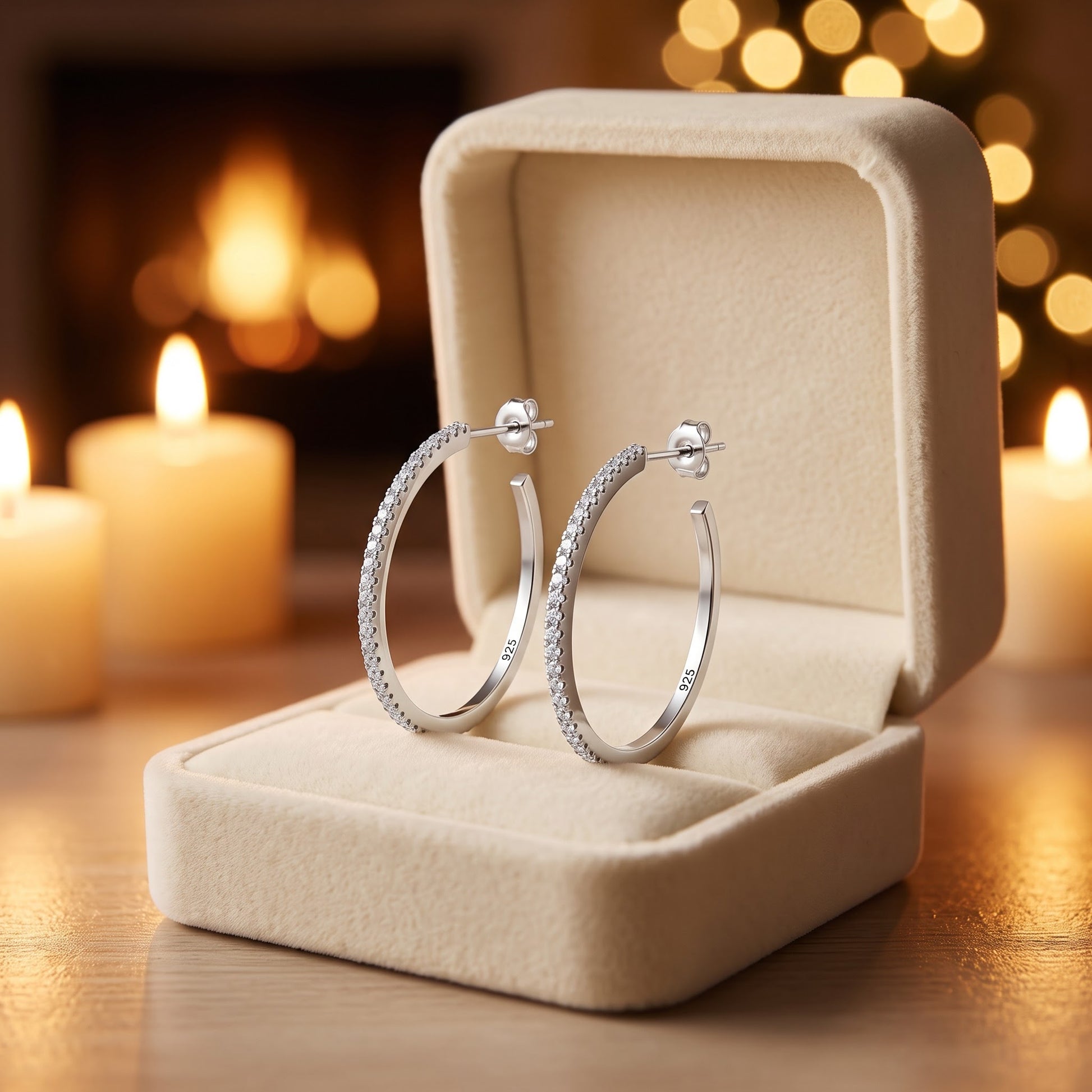 Sterling Silver Thin Elegant Clear CZ Earrings Hoop Earrings for Women with CZ, Sterling Hoops, Dainty Everyday Jewelry Gift view 2
