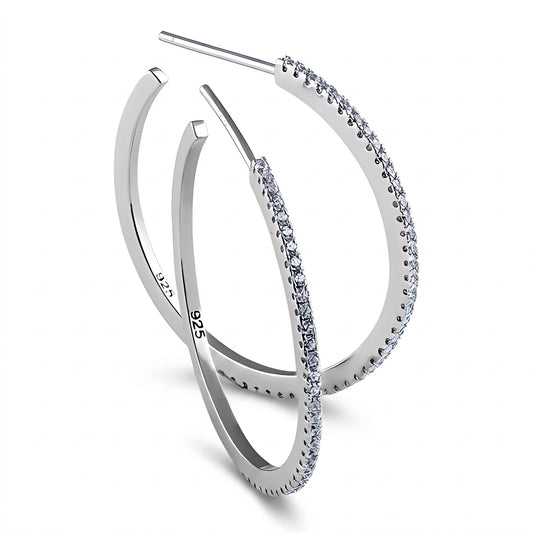Sterling Silver Thin Elegant Clear CZ Earrings Hoop Earrings for Women with CZ, Sterling Hoops, Dainty Everyday Jewelry Gift