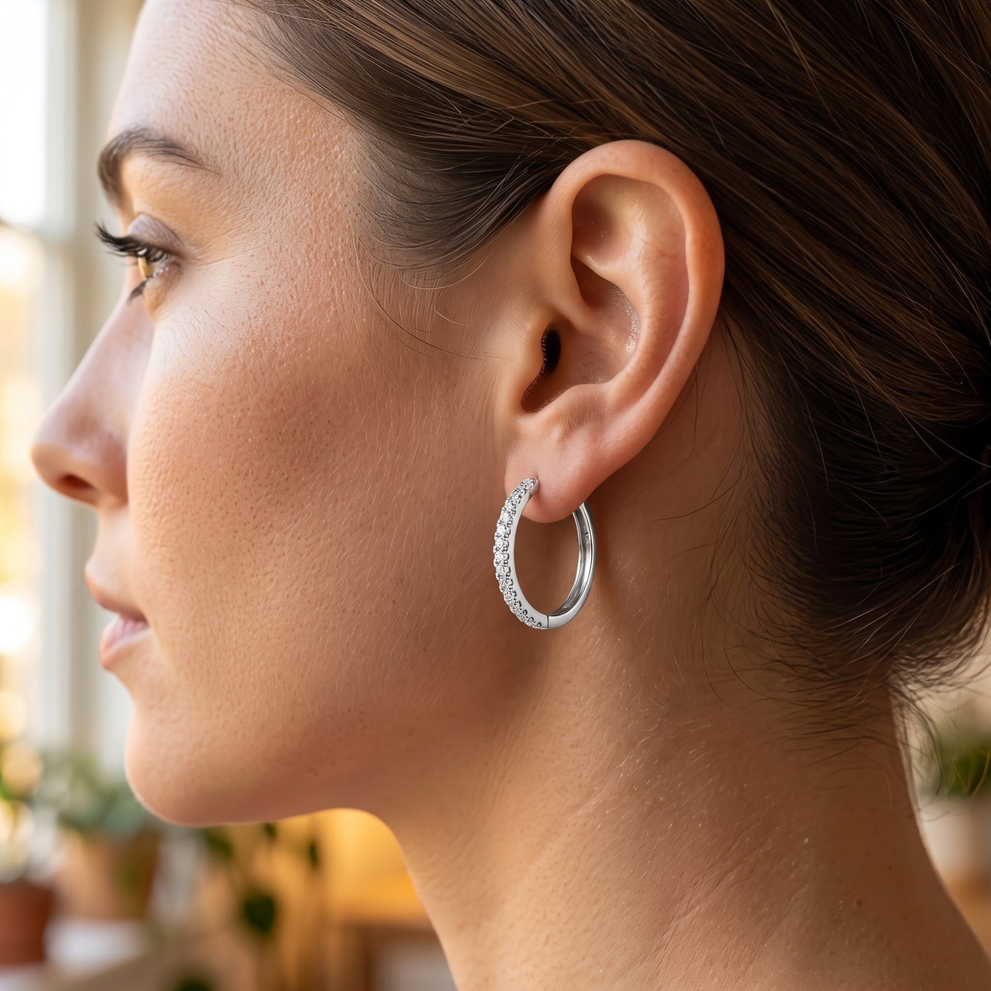 Sterling Silver Astral Clear CZ Earrings Hoop Earrings for Women with CZ, Sterling Hoops, Dainty Everyday Jewelry Gift view 4