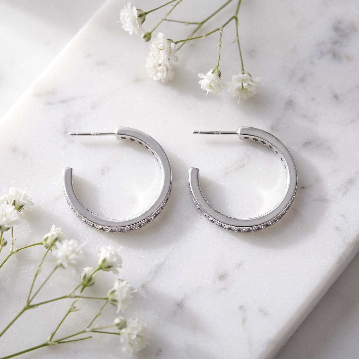Sterling Silver Modern Clear CZ Earrings Hoop Earrings for Women with CZ, Sterling Hoops, Dainty Everyday Jewelry Gift view 1