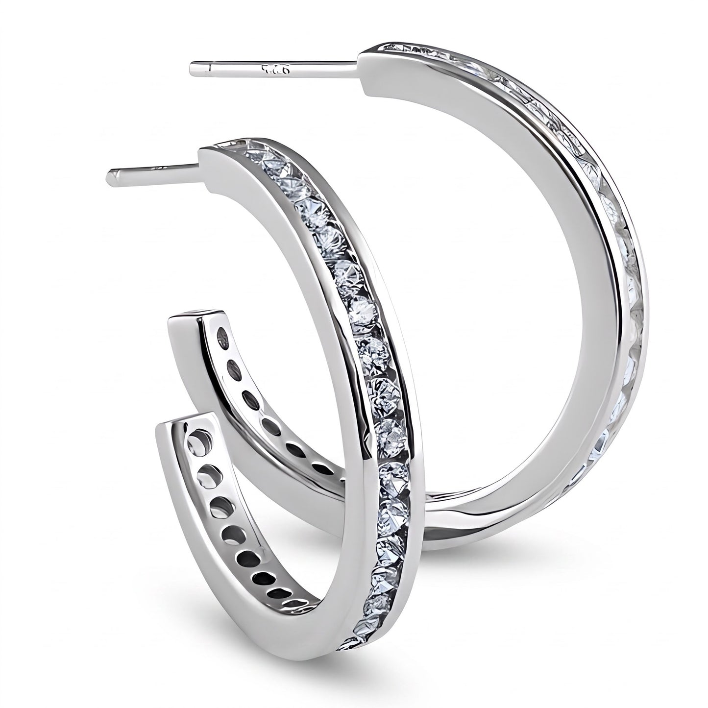 Sterling Silver Modern Clear CZ Earrings Hoop Earrings for Women with CZ, Sterling Hoops, Dainty Everyday Jewelry Gift