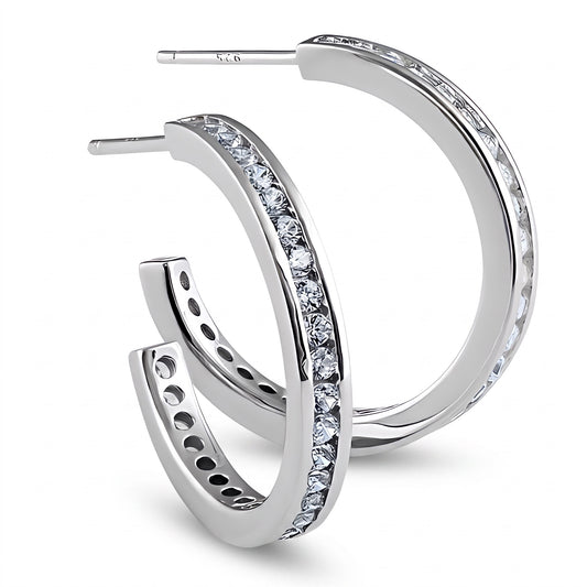 Sterling Silver Modern Clear CZ Earrings Hoop Earrings for Women with CZ, Sterling Hoops, Dainty Everyday Jewelry Gift