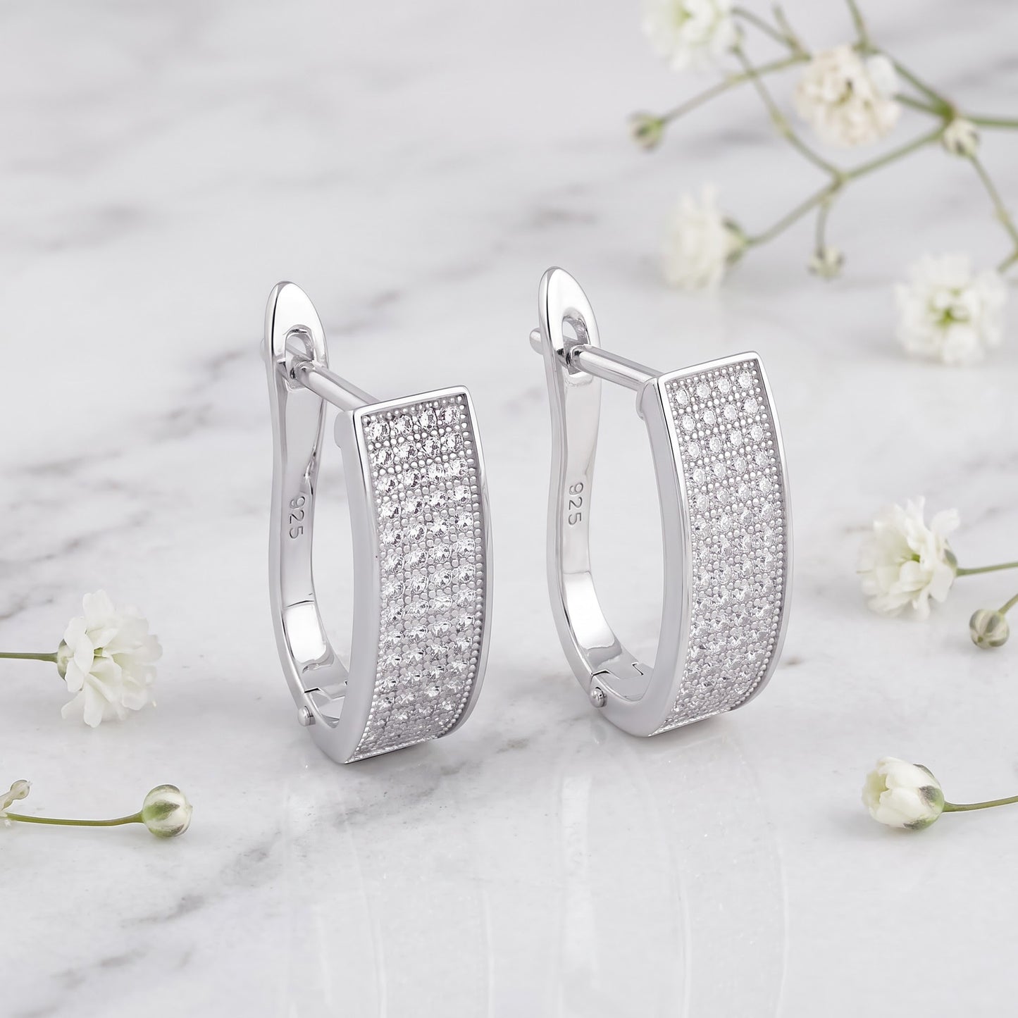Sterling Silver Clear CZ Hoop Earrings for Women with CZ, Sterling Hoops, Dainty Everyday Jewelry Gift view 1