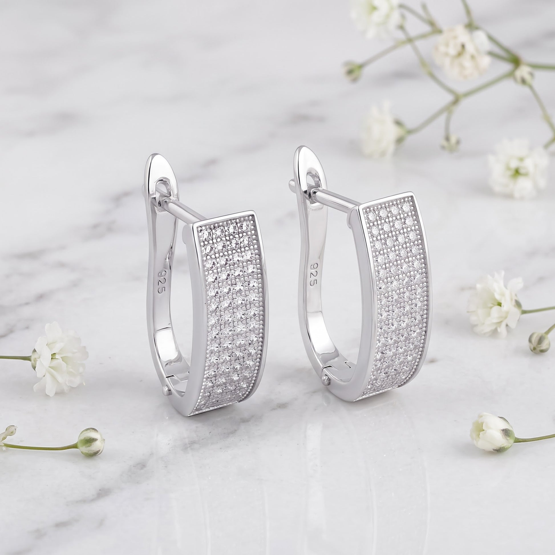 Sterling Silver Clear CZ Hoop Earrings for Women with CZ, Sterling Hoops, Dainty Everyday Jewelry Gift view 1
